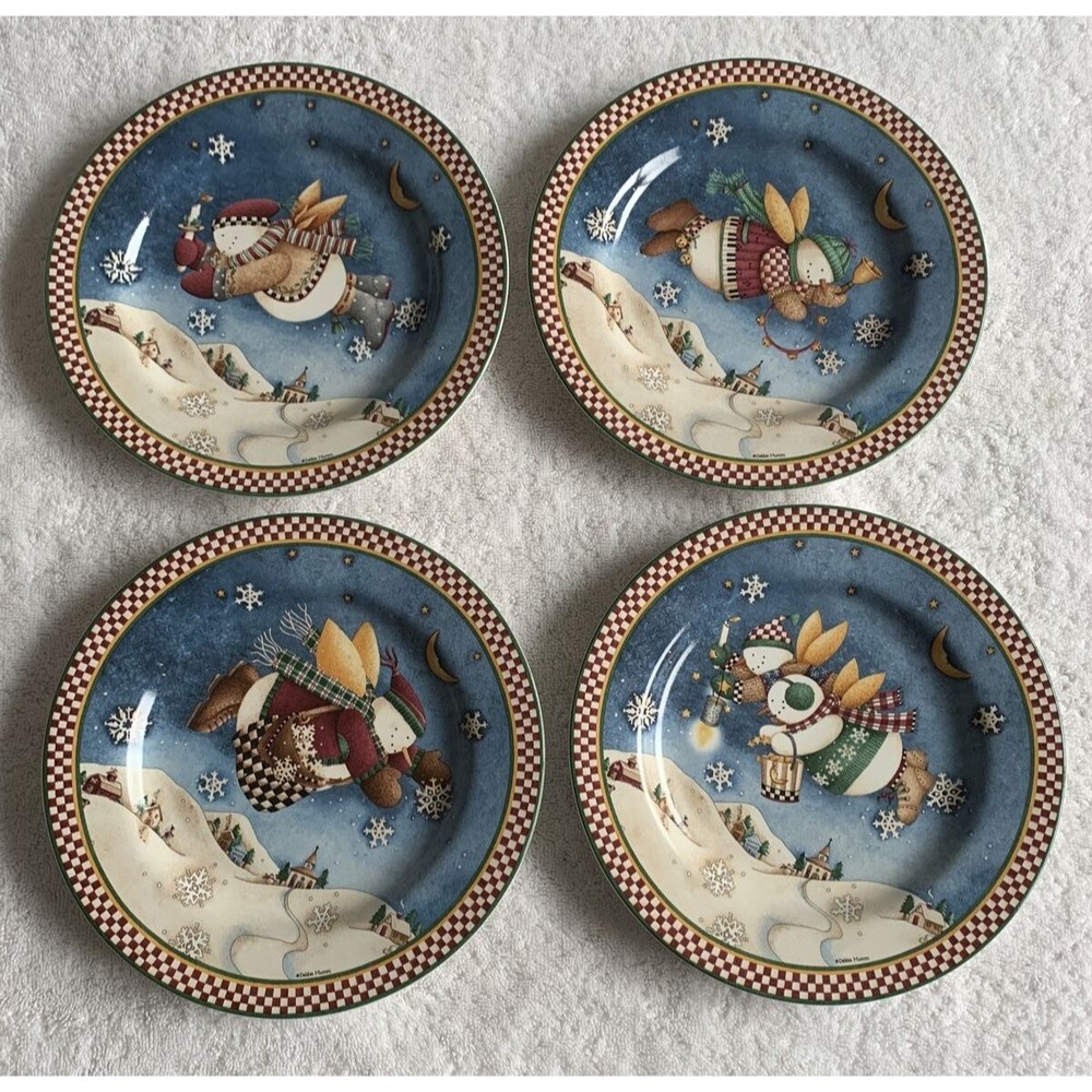 4 Debbie Mumm Snow Angel Village Collection Sakura Oneida Salad/Dessert Plates